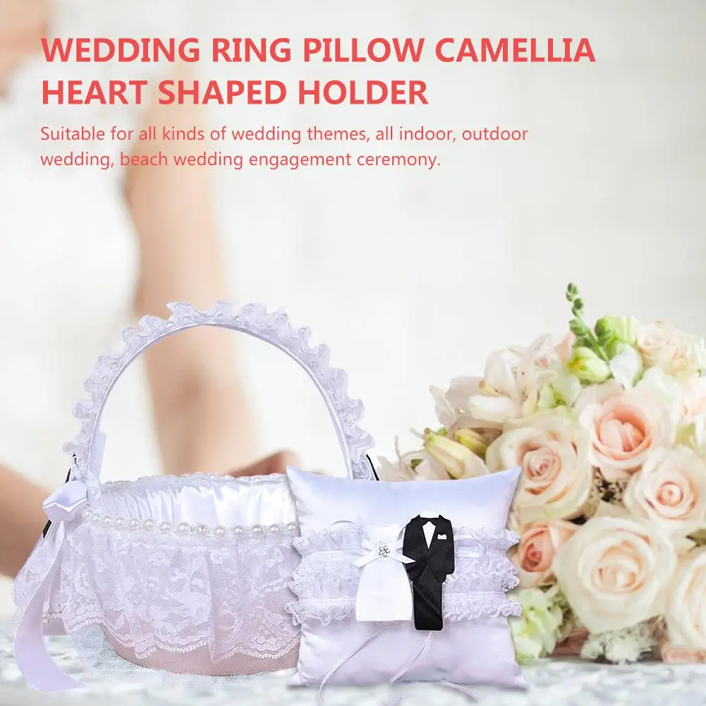 

Wedding Ring Cushion Pillow European White Lace Wedding Ring Pillow Flower Basket Bridal DIY Wedding Marriage Ceremony Decor