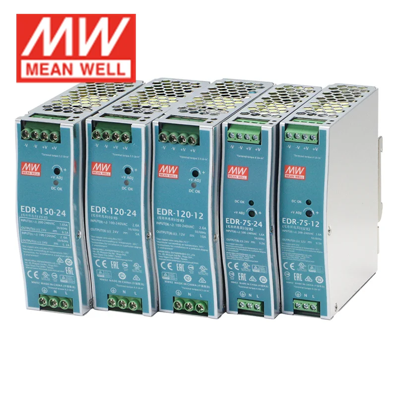Блок питания на промышленной DIN-рейке MEAN WELL EDR 75 120 150 серии AC к DC 12 В 24 в 48 В DC 75 Вт 120 Вт 150 Вт