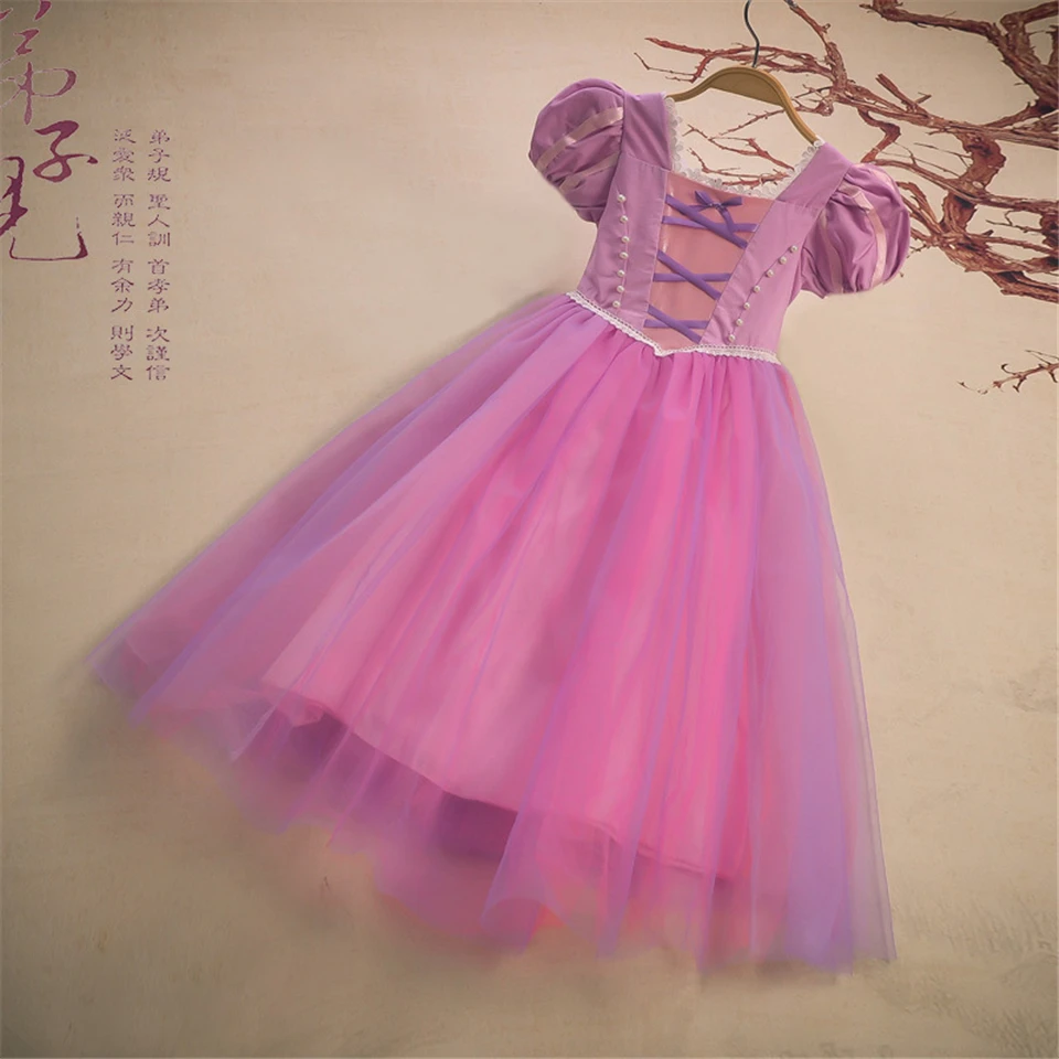 Летнее платье принцессы Рапунцель с цветочным рисунком для девочек на день