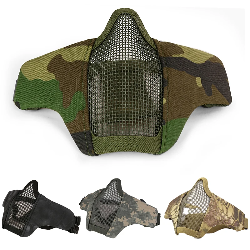 Airsoft Metal Steel Mesh Half Face Mask Tactical CS Shooting Hunting Foldable Protective Military Paintball Game Masks | Спорт и