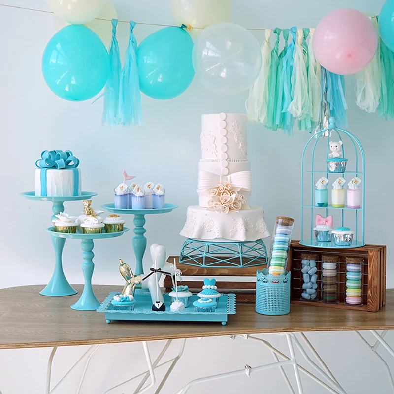 Baby Blue Cake Stand Cupcake Tray Tools Dessert Table Decorating Party Suppliers 3 Tiers Birdcage Home Decoration | Дом и сад