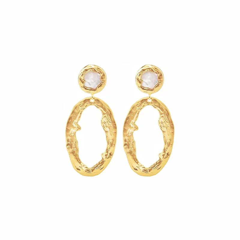 

New Design Oval Vintage Button Pearl Earrings for Women 2021 Korean Fashion Trendy Luxury Jewelry Dangle Earrings Wholesale Bulk