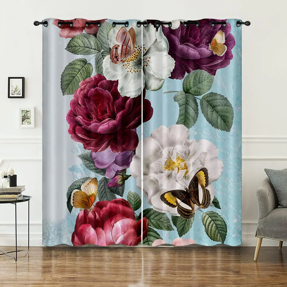 

Top finel print Rose 3D Sun flower Floral for Window Curtains For Living Room Bedroom Kitchen Decor Finished Curtains