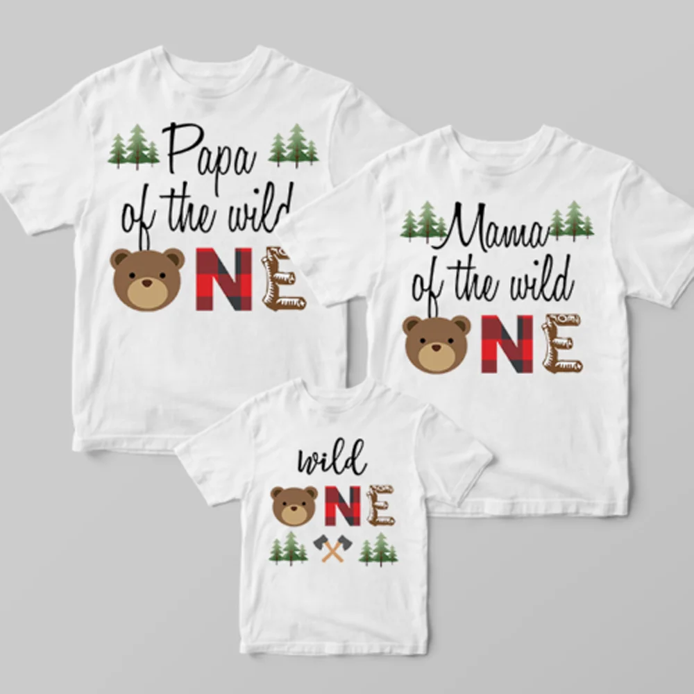 

Mom and Dad and Children Birthday T Shirts Set Wilderness Bear Family Matching Outfits