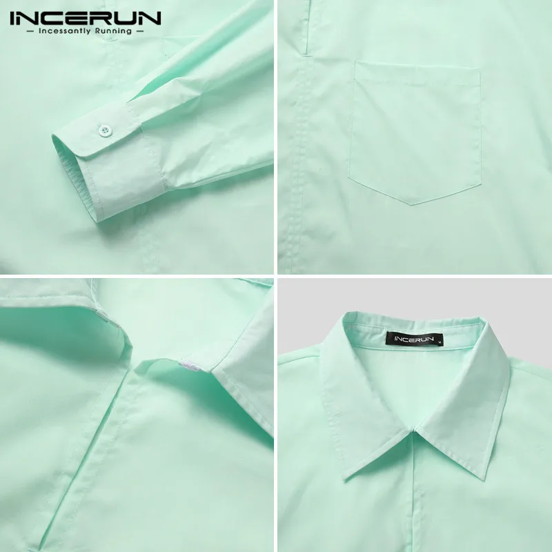 

2021 Men Shirt Brand Streetwear Turn Down Collar Long Sleeve Loose Tops Pockets Solid Color Casual Camisas Hombre S-5XL INCERUN