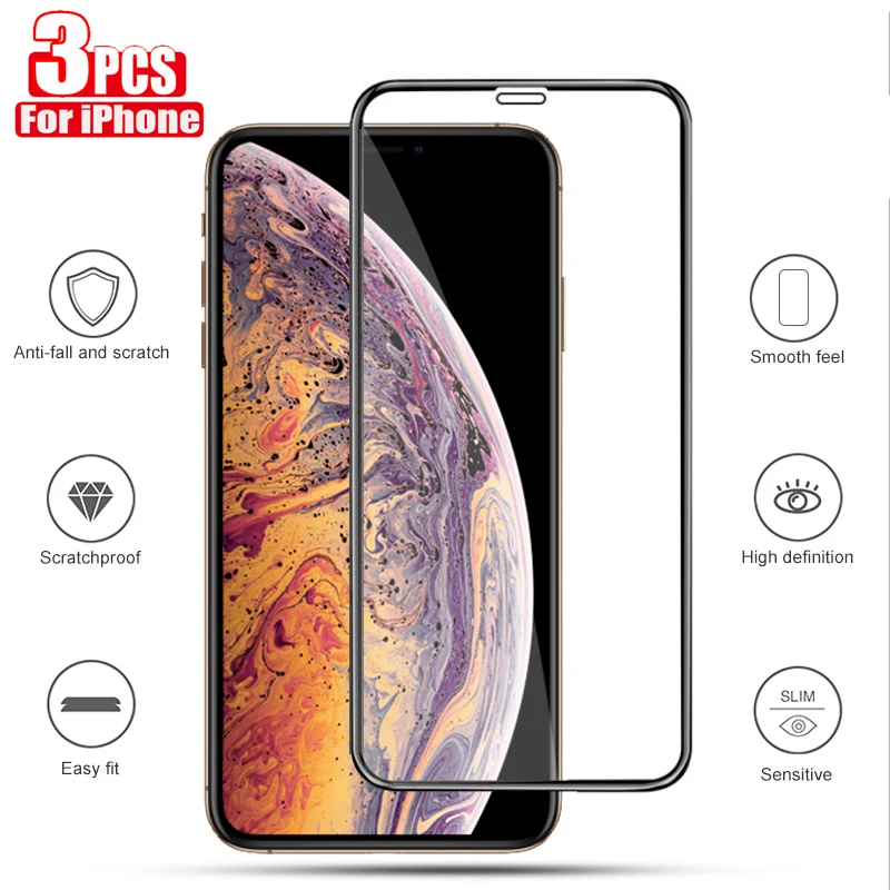 Стекло для iphone 11 Pro X XR XS Max Защитная пленка экрана с полным покрытием Передняя 6 6s 7 8
