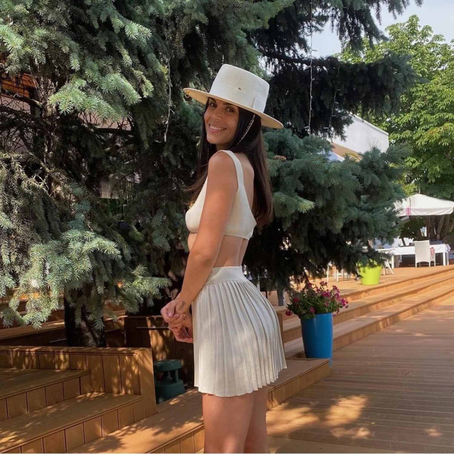 

2021 Spring And Summer Cross-Border Hot Style Women's Woolen Pleated Skirt Suit Two Piece Set Women Dropshipping