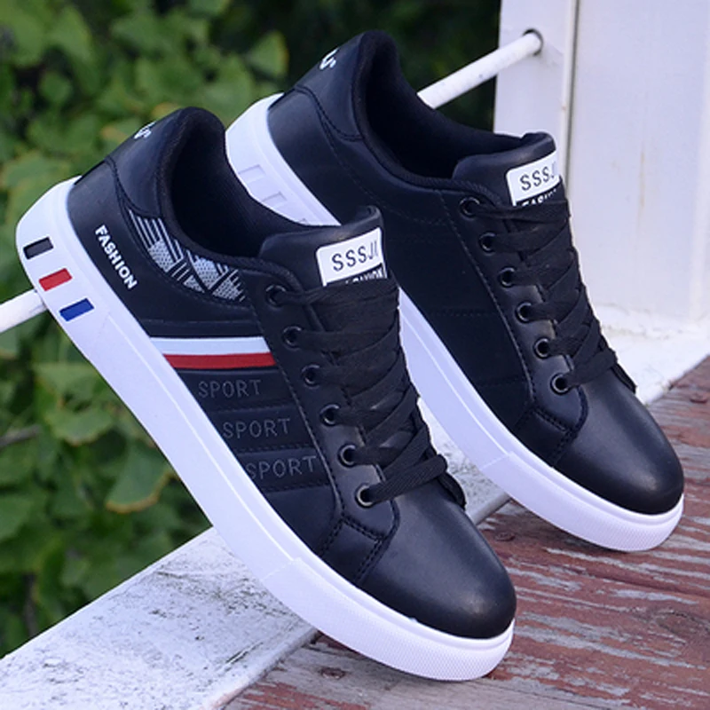 Кроссовки мужские из ПУ кожи на шнуровке удобные дышащие спортивные кроссовки