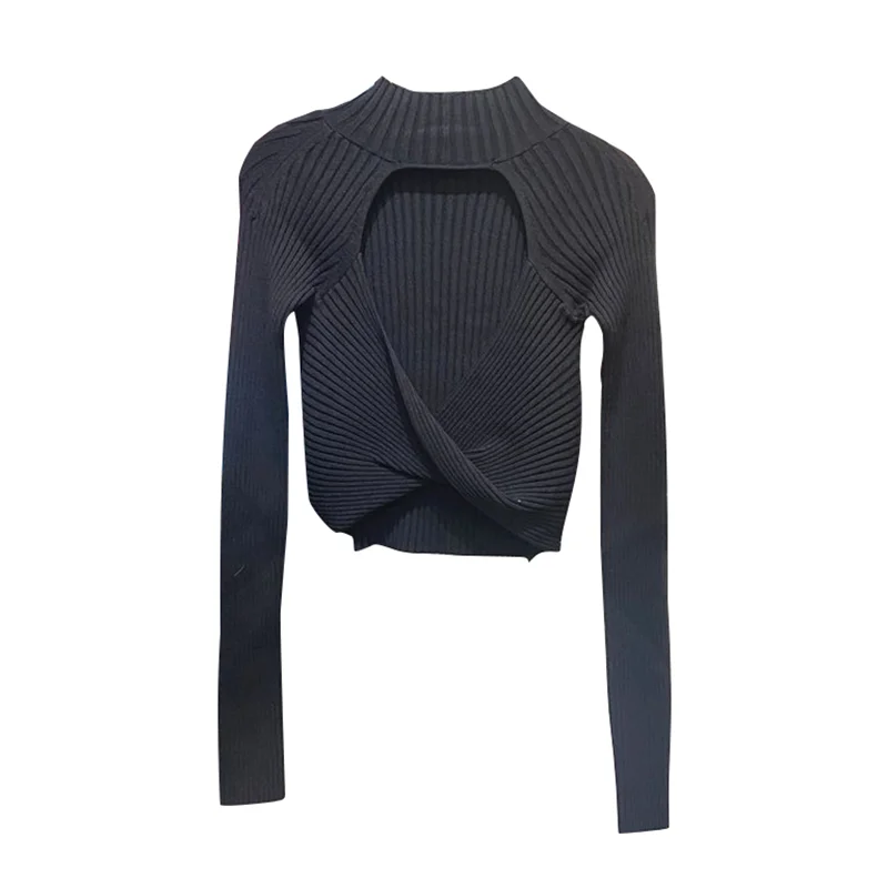 Женская футболка с длинным рукавом и открытой спиной в полоску