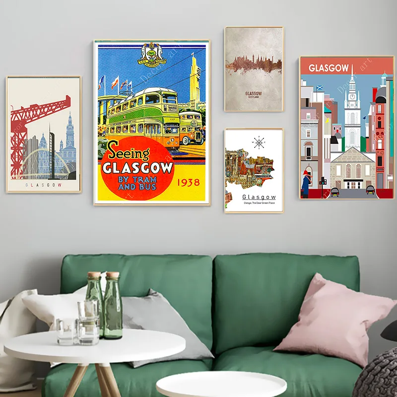City of Glasgow United Kingdom Vintage Travel Posters Canvas Painting Kraft Poster Coated Wall Sticker Home Decoration Gift | Дом и сад