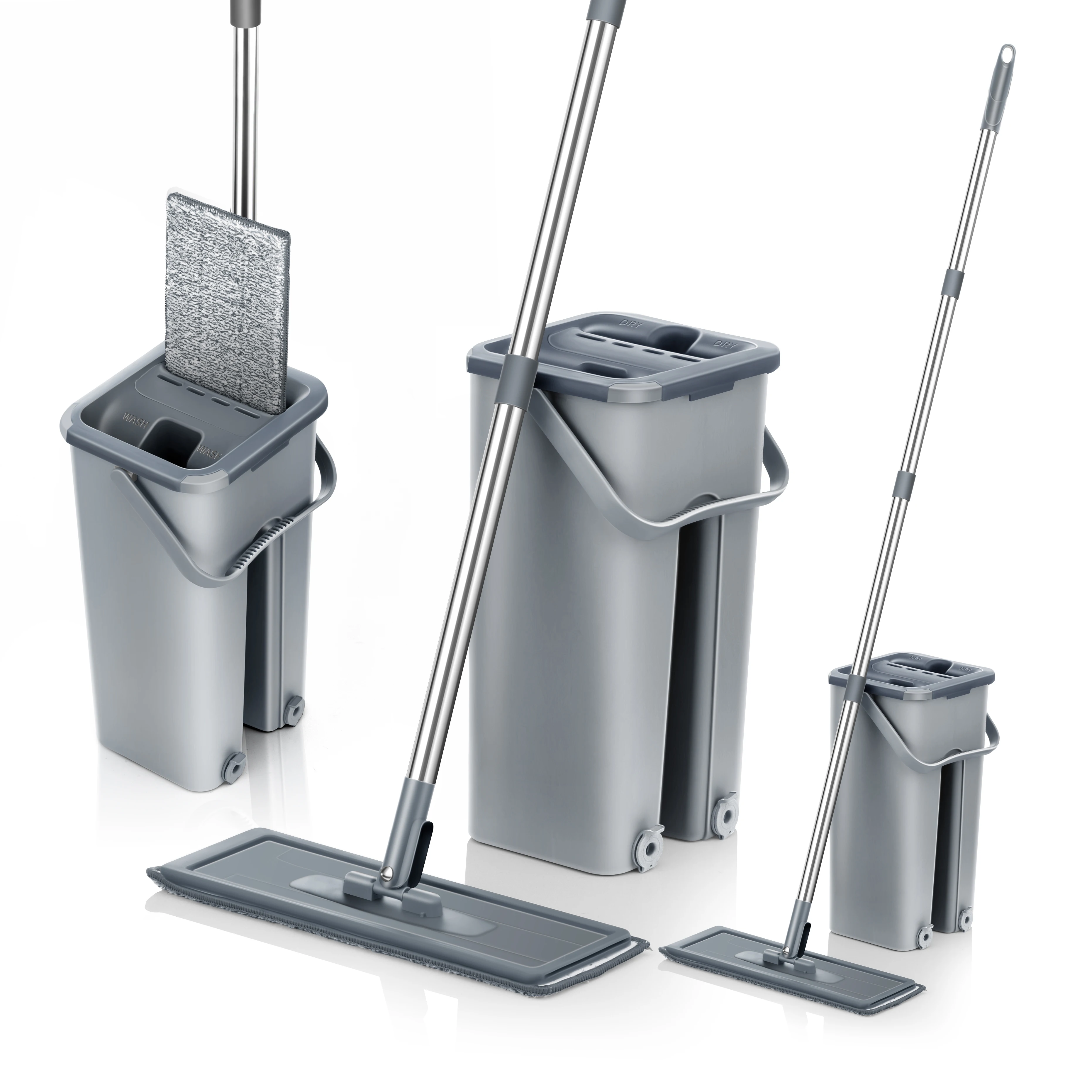 

Floor Flat Mop Bucket Set Hand Free Squeeze Wet Dry Mop Cleaning System 360 Flexible Magic Mop For Hardwood Laminate Tiles