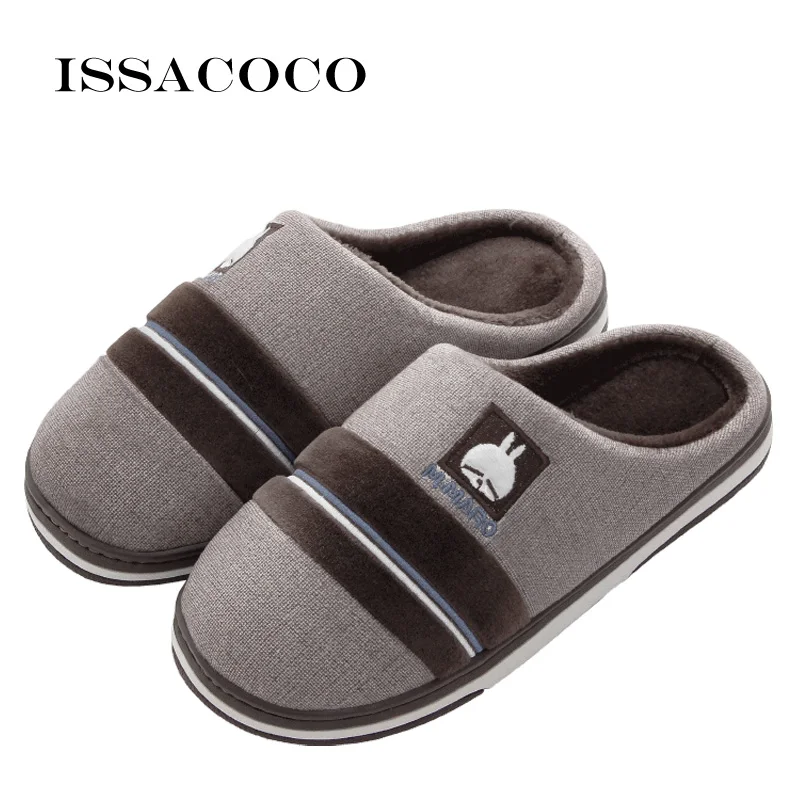 Коричневый ISSACOCO/зимние тапочки; мужские Нескользящие хлопковые плюшевые теплые домашние тапочки; мужские домашние тапочки на плоской подошве; мужские тапочки; Pantuflas - Цвет: Коричневый