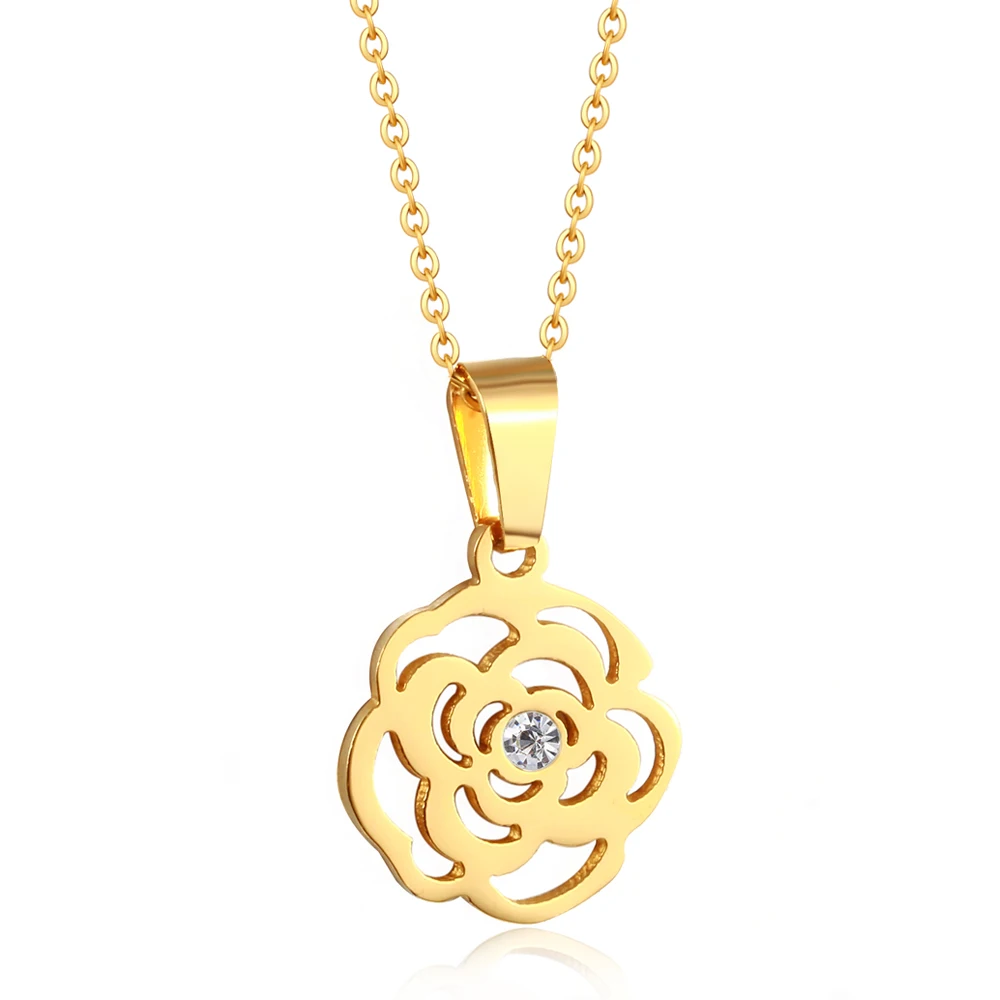 Кулон из нержавеющей стали выразительное ожерелье с камелией в стиле ретро