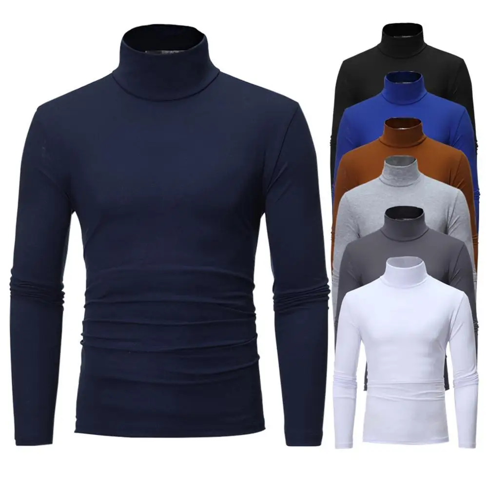 

Men Tight Turtleneck T-shirt Solid Color Long Sleeve Casual Cotton Bottoming Shirt Slim Blouse Men's Clothing T shirts tee tops