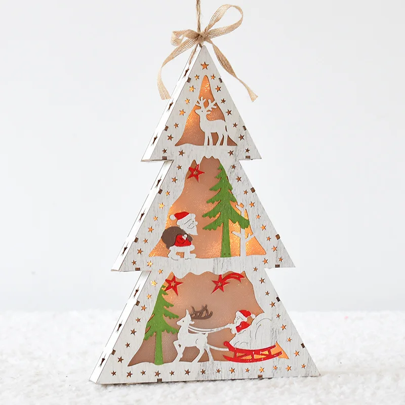 Sled Christmas tree Деревянная подвеска в скандинавском стиле Санта-Клаус, снеговик, Рождественская елка, настольные украшения с изображением лося, рождественские светящиеся украшения - Цвет: Sled Christmas tree