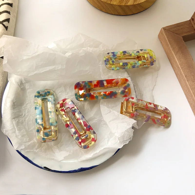 

Colorful Resin Hair Clips Pin For Women Fashion Square Barrettes Headwear Girls Sweet Top Clip Hair Accessories