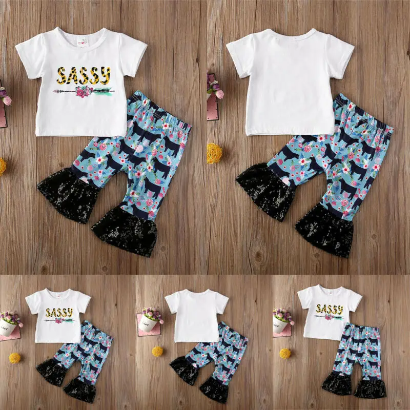

Summer Toddler Kids Baby Girl T-shirt Tops+Long Pants 2PCS Outfits Clothes Set