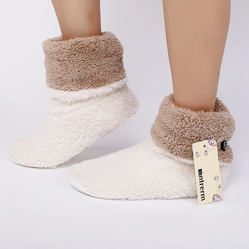 beige Mntrerm/Новинка; Мягкие плюшевые домашние тапочки; Фланелевые домашние флисовые Носки-тапочки; большие размеры; мужские домашние тапочки; зимняя обувь; подарок - Цвет: beige