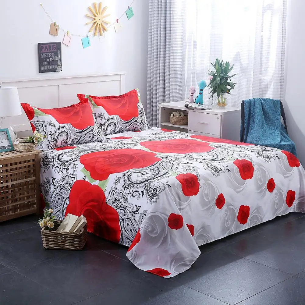 

3 Piece Sheet Set 3D Printed Polyester Bedding Sheets Flower Design Bedding Flat Sheet Pillowcase Bedding Sheets