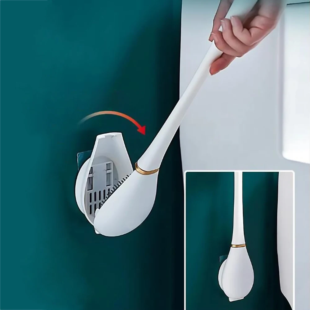 

Durable Silicone Cleaning Toilet Brush with Automatic Wall-Mounted Toilet Brush Bathroom Organizer Cleaning Utensils