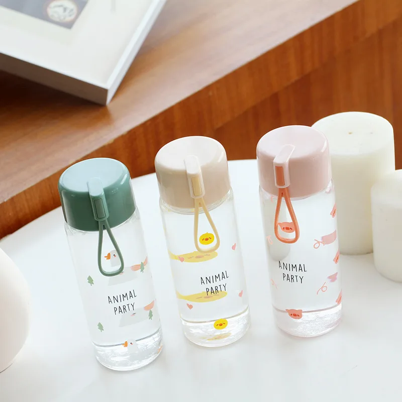Мультяшная милая стеклянная бутылка воды с силиконовой веревкой креативная