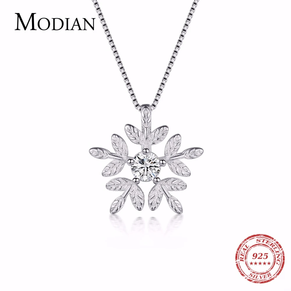 Ожерелье Modian из стерлингового серебра 2021 пробы с кулоном в виде белого снежинки