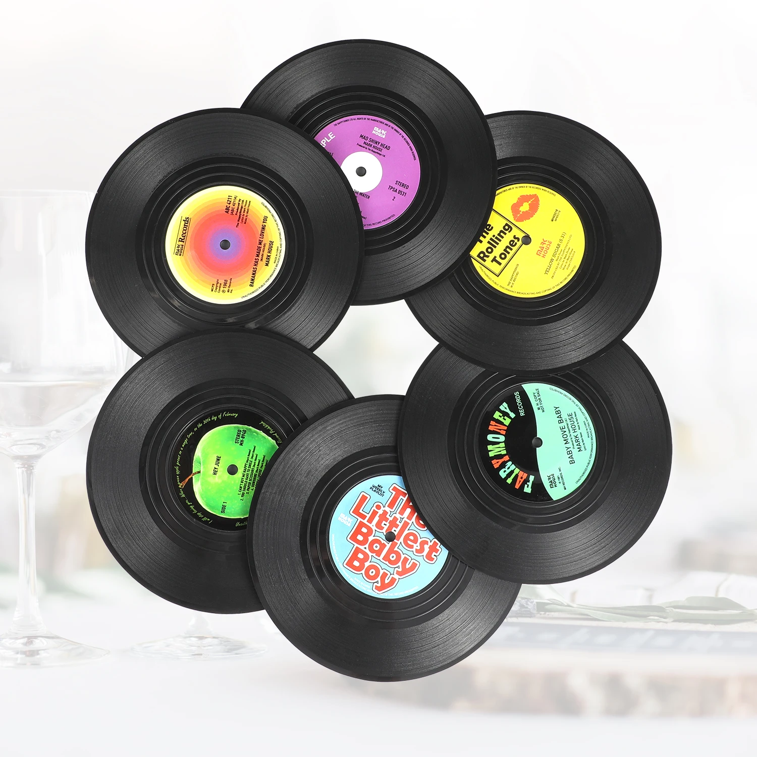 

Retro Record Coasters Home Table Cup Mat With Holder Anti-slip Vinyl Disk Coasters Creative Disk Coffee Drinks Coasters