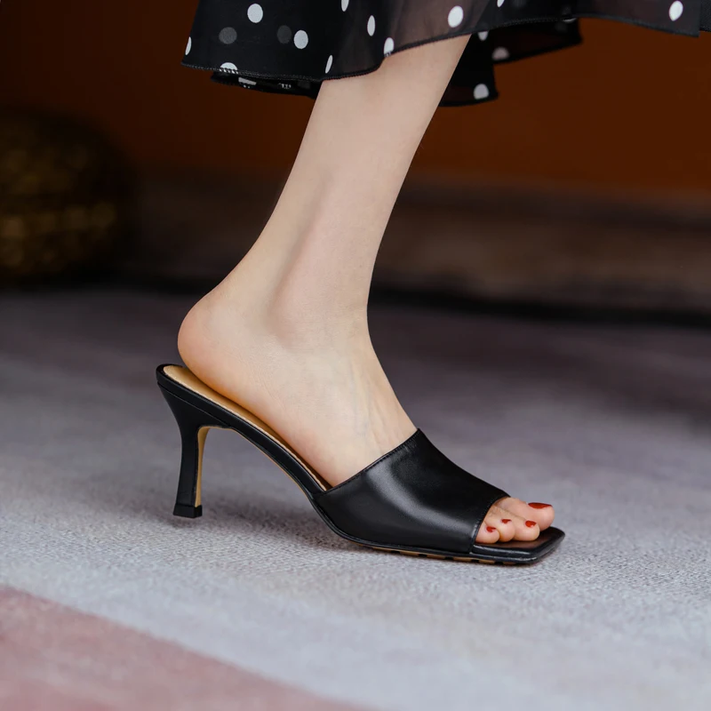

Sexy Female Slipper 2021 Summer High Heels Sandals For Women Genuine Leather Wedding Night Club Shoes Woman Size 41 42 43