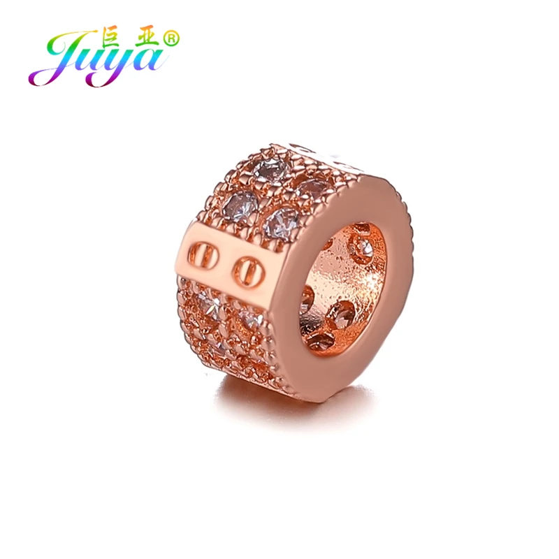 Juya DIY Металлические разделительные бусины поставки микро проложить Шампанское Циркон Шарм с большим отверстием бусины для ручной работы Натуральное изготовление каменных ювелирных изделий - Цвет: Rose Gold