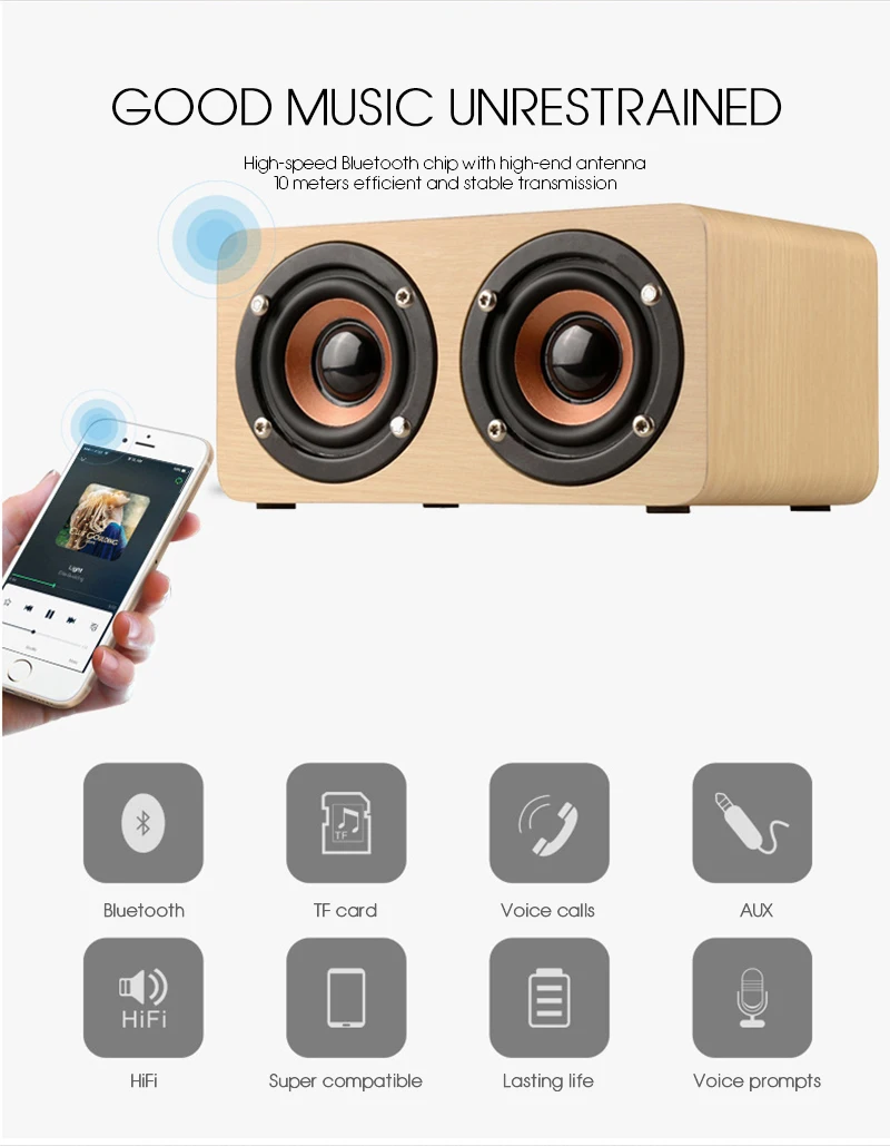 Деревянная Беспроводная bluetooth колонка capcice портативная Hi Fi ударная басовая