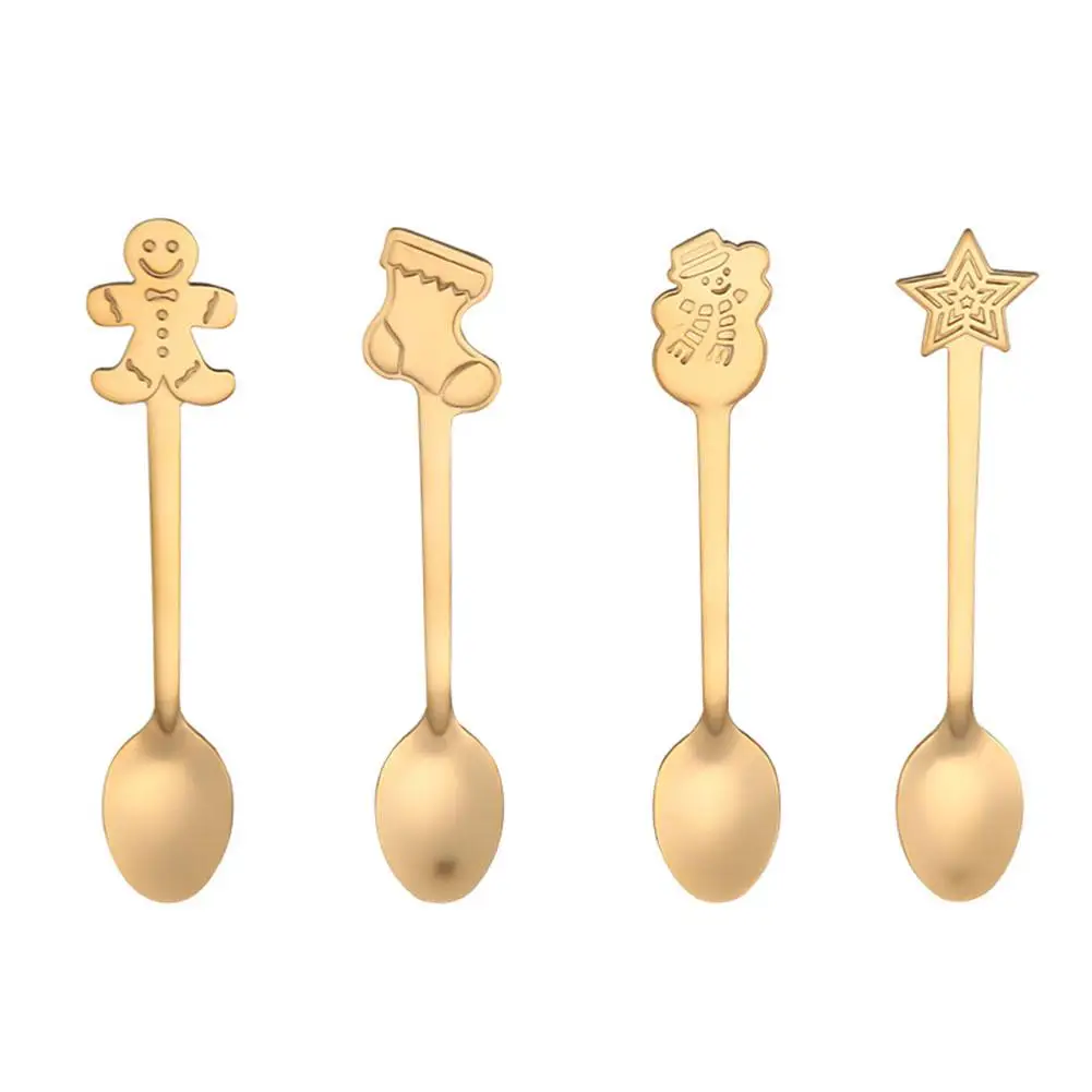 4 шт. рождественские ложки из нержавеющей стали для смешивания кофе и