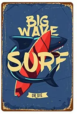 

Ретро Оловянная вывеска, большая волна, украшение для стен серфинга, семейный Ресторан, Бар, пещера, наружный Новый металлический знак 12x8 дю...