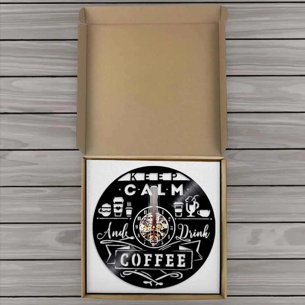 Виниловые часы Keep Calm and Drink coffee классические настенные с логотипом кофейного дома