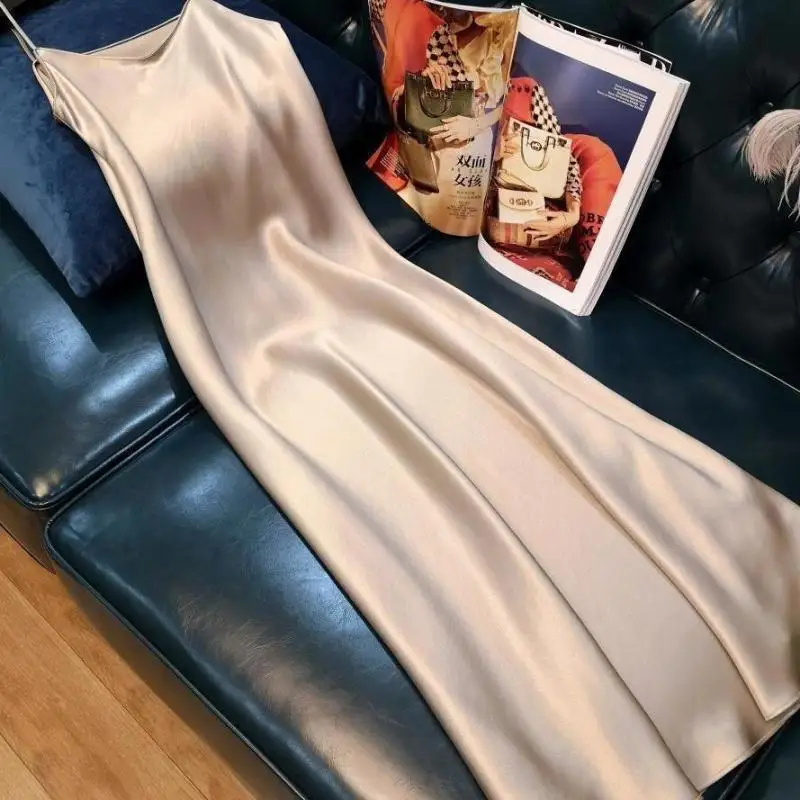 

Women'S New Summer Dress Long Satin Suspender Pajamas Dress