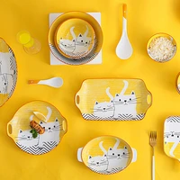 japanese style cute cartoon home cat dishes cutlery soup bowl noodle creative ceramic dinner plate