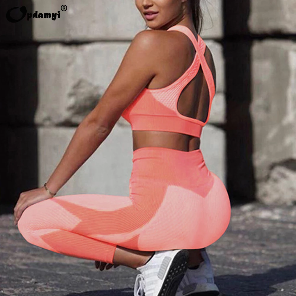 

Женский бесшовный спортивный костюм для бега, комплект из 2 предметов, сексуальные спортивные штаны для фитнеса, леггинсы + бюстгальтер, лет...