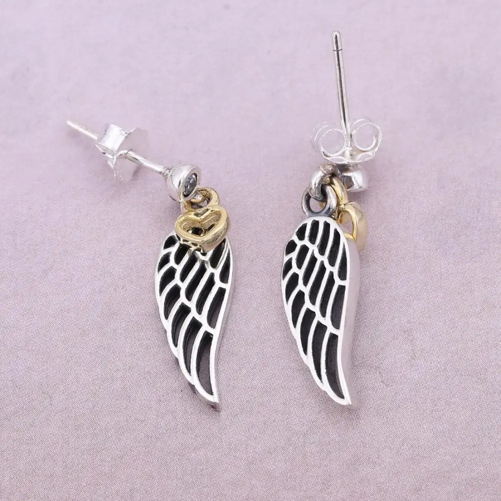 

Original 100% 925 Sterling Silver pan Earring With Crystal Luxury Earrings For Women Fairy Zircon Feather Pentagram Studs