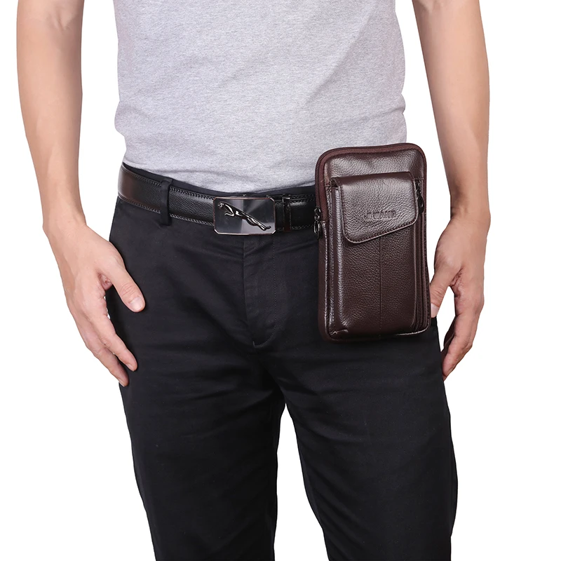 Мужской кошелек из натуральной кожи поясная сумка с крючком повседневный чехол