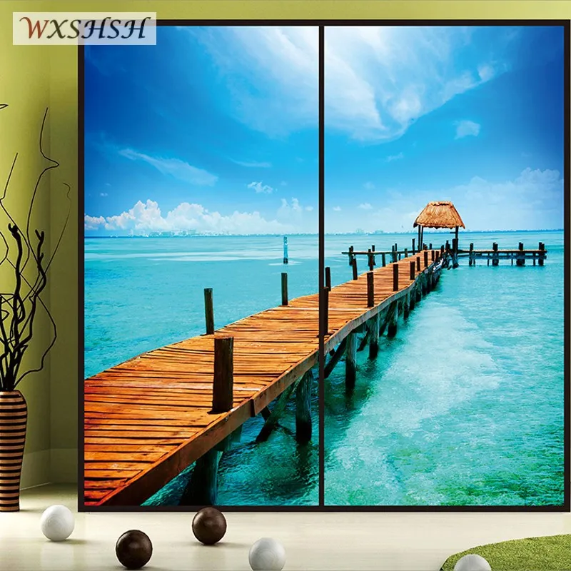 Новая пользовательская статическая липкая оконная пленка без клея узоры морской