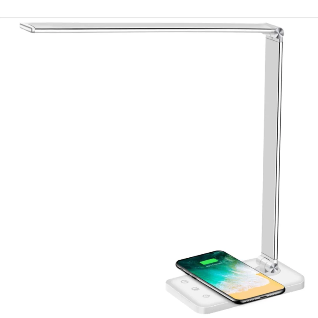 Multifunctional LED Desk Lamp with Wireless Charger USB Charging Port 5 Lighting Modes 5 Brightness Levels Sensitive Control