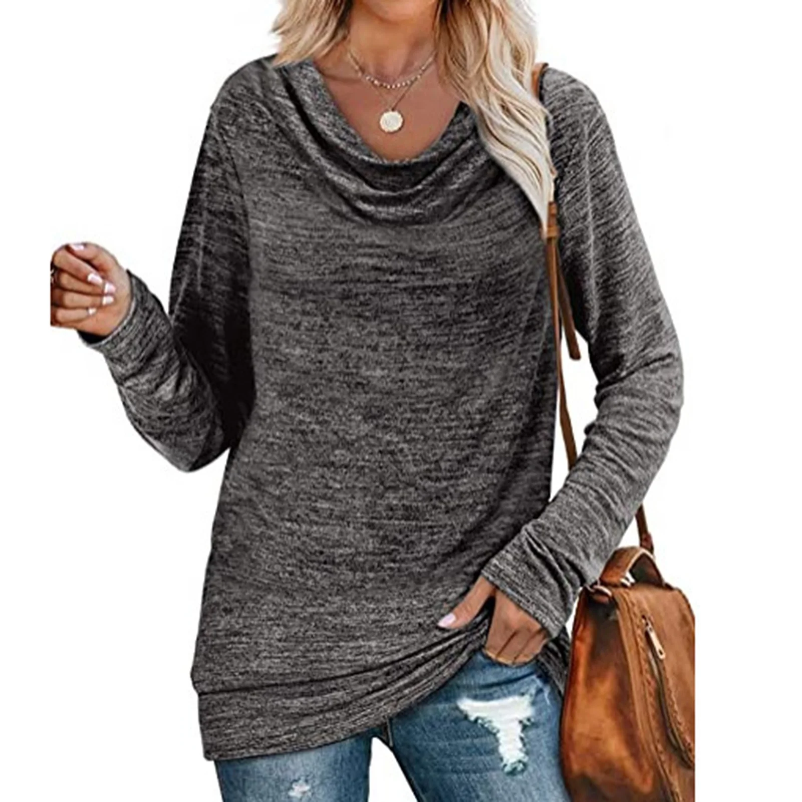 

Women Long Sleeve Solid Color Basic T-shirt Blouse Top for Autumn