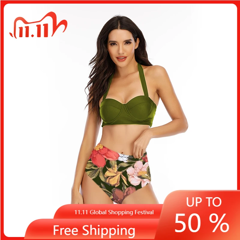 

Women Fashion Sunflower Print Sleeveless Bikini Set Top Shorts Two Piece Set Swimsuit Bathing Suit Swimwear Beach Wear Tankinis