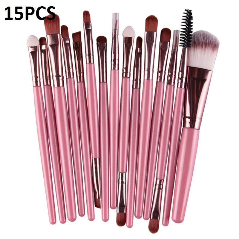 15pcs 15/20 шт. набор кистей для макияжа, инструменты для макияжа, косметический набор, набор для макияжа с деревянными ручками, брендовый набор кистей для макияжа Pincel Maleta De Maquiagem профессиональный - Handle Color: 15pcs