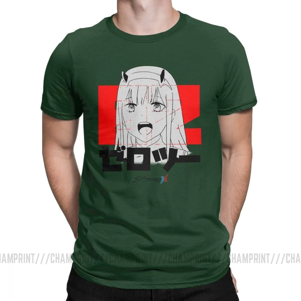 Darling In The Franxx Zero Two аниме футболка "Манга" человек короткий рукав стильная футболка с круглым вырезом Топы из чистого хлопка Графические футболки - Цвет: Forest Green