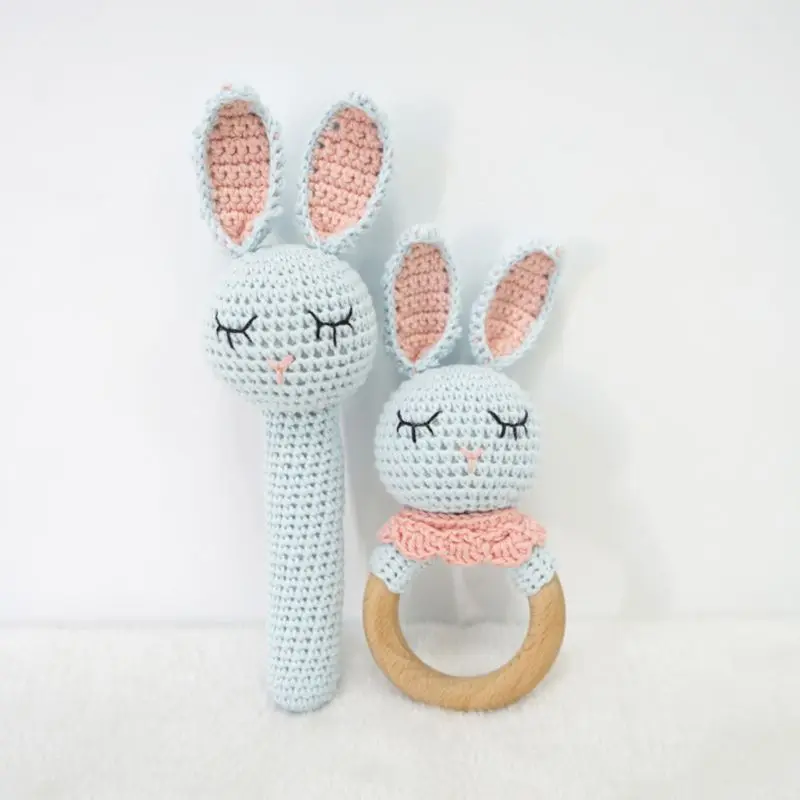 

2Pcs/Set Baby Wood Teether Ring DIY Crochet Bunny Chew Teething Nursing Soother XX9E