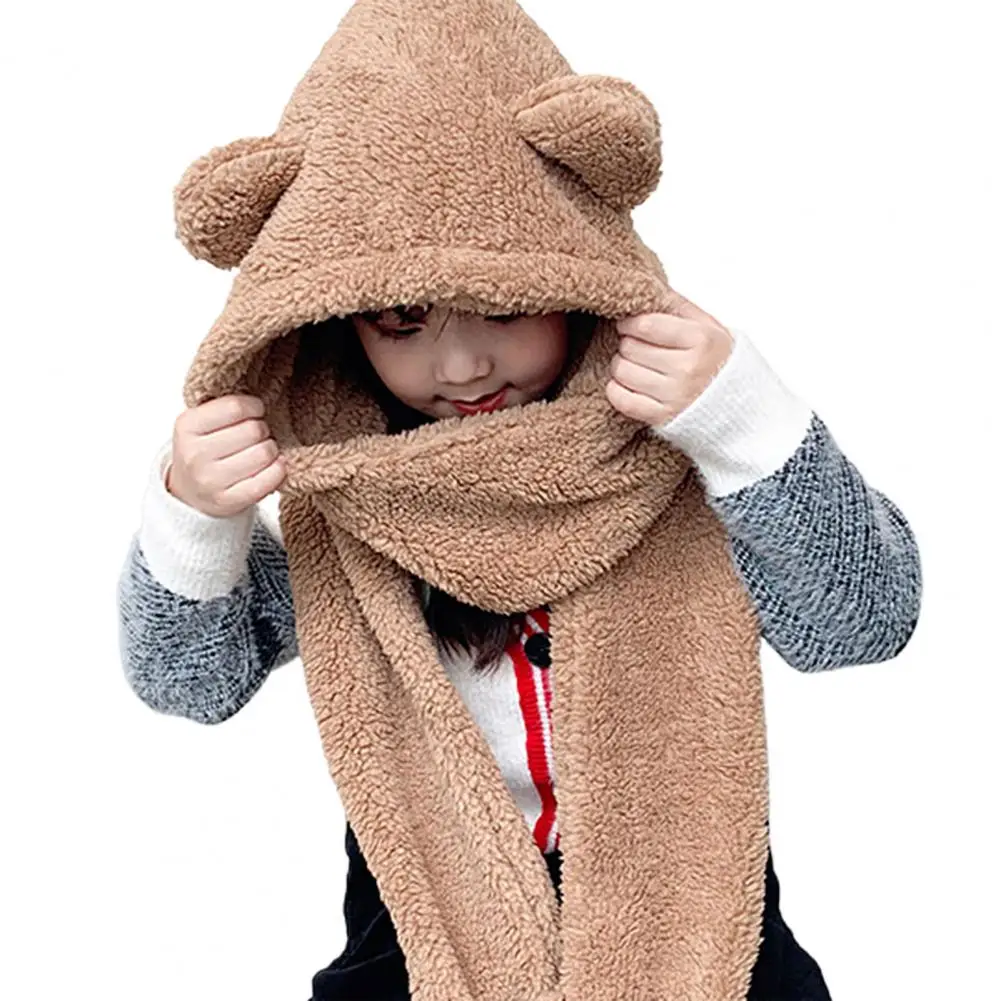 

Women Autumn Winter Warm Cute Plush Cartoon Style Cover Neck All-match Scarf Hat Thickened Cycling windproof Protection Caps