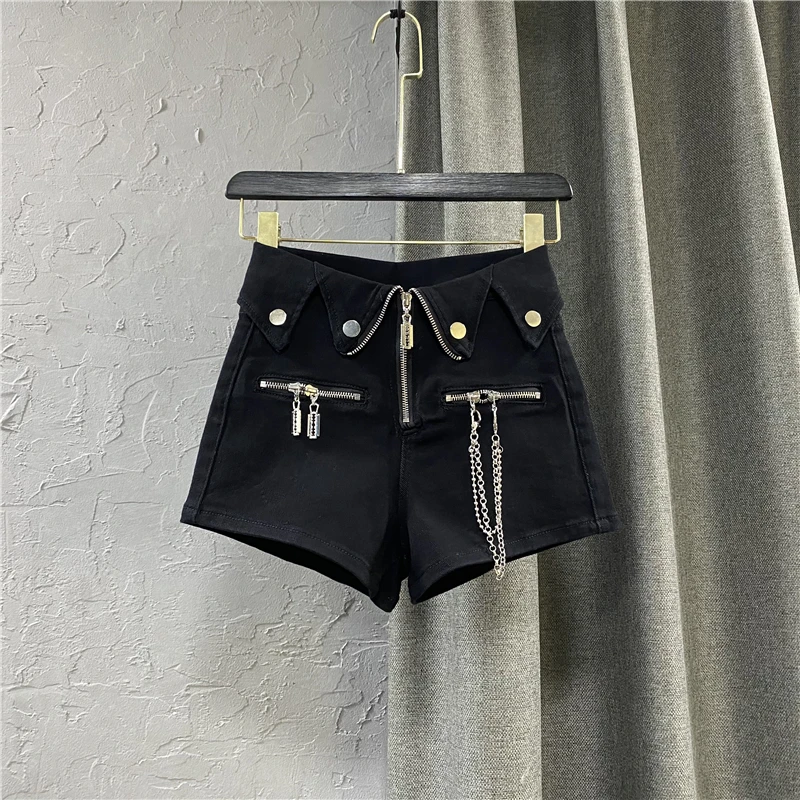 

Black Shorts 021 New Summer Women's Clothing Slim Zipper Denim Pants Woman High Waist Wide Leg Hot Pants Girls Streetwear Shorts