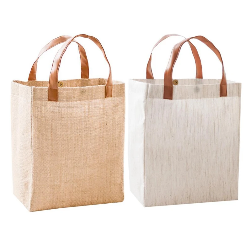 

2 Pack Reusable Grocery Shopping Tote Bags with PU Handle, Waterproof Household Environmental Protection Bags