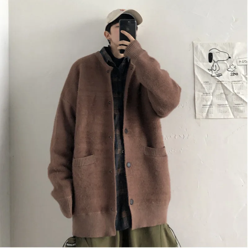 Мужской вязаный кардиган с длинным рукавом однотонный Повседневный Кардиган