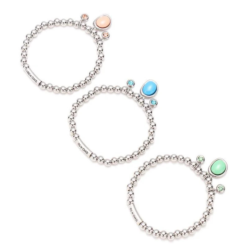

Fashion New Style Stainless Steel Bracelet Simple 6mm Bead Round Tube Resin Rhinestone CZ Bracelet UNO 50 Jewelry Woman Gifts